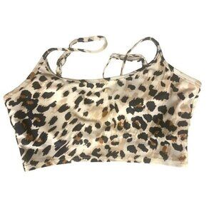 Aerie Leopard Print Bikini Top Strappy Bralette Top Polyester Scoop Crop Size M